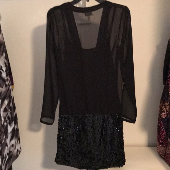 EUC BLACK DKNY LINED ILLUSION AND  SEGUIN BOTTOM DRESS BUILT IN CAMISOLE SIZE S - Picture 5 of 7